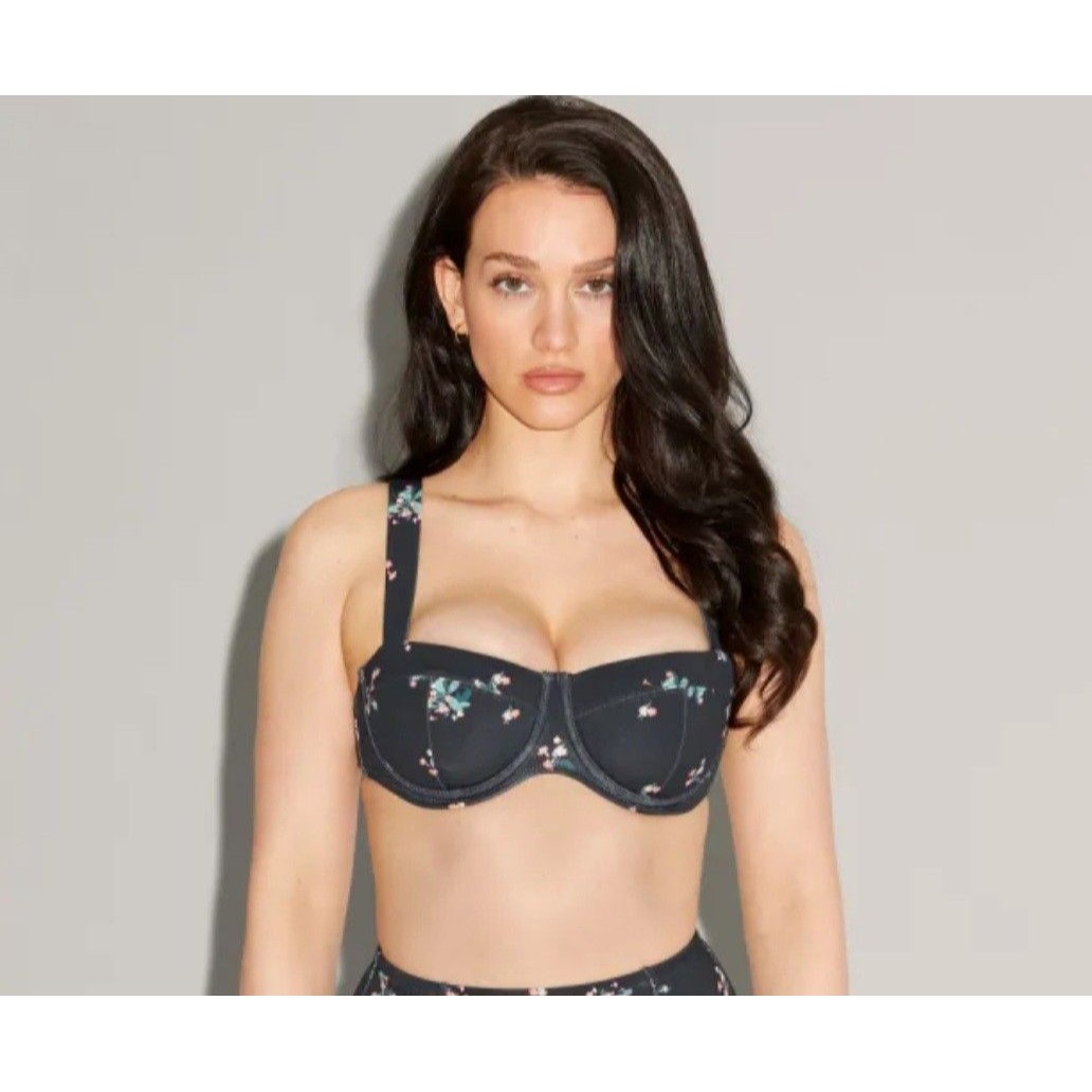 Ta3 Busty Bra D/Dd Primrose Black Pink Floral Underwire Bikini Top Size S New